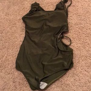 open sides and back green one piece swimsuit